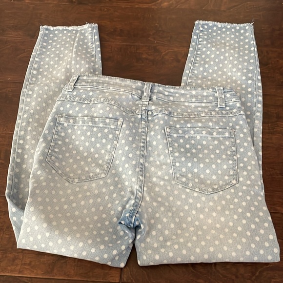 LC Lauren Conrad Skinny Crop Jeans Stretch Denim Blue Polka Dot Size 4 - Picture 4 of 5